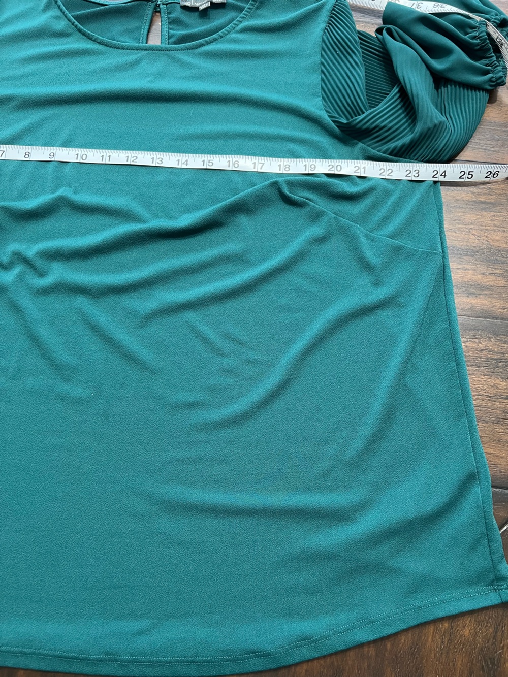 Adrianna Papell Plus Size 1X Dark Green Pullover Blouse Top 3/4 Balloon Sleeves - Picture 9 of 10